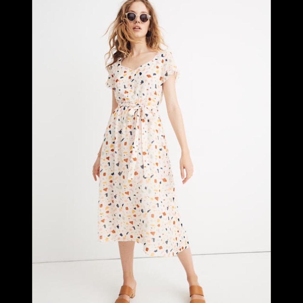 Madewell Tie-waist Midi Dress in Terrazo